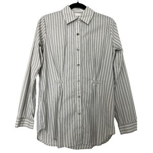 CAbi button down shirt, gray stripe, size M, long sleeves , cotton blend.